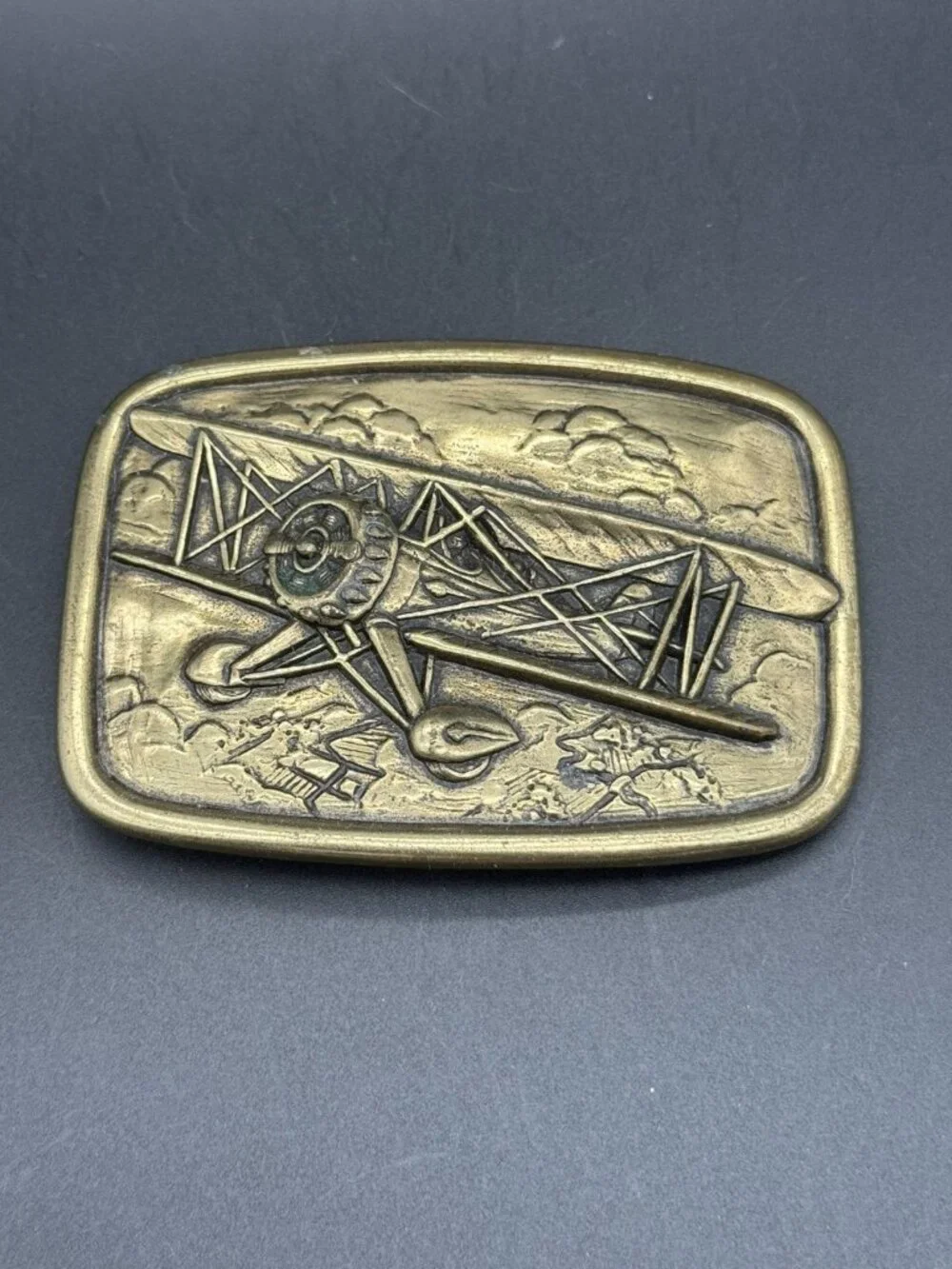 Avon Vintage Biplane Belt Buckle Brass Tone Aviation Collectible 1970s